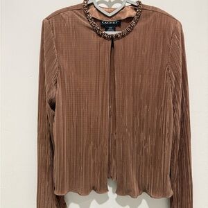 Cachet Taupe Beaded Neckline Cardigan